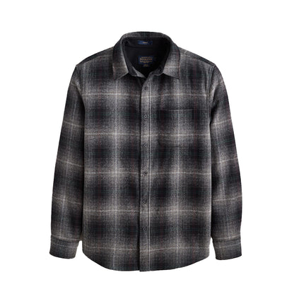 Plaid shirt with a brand logo on a white background