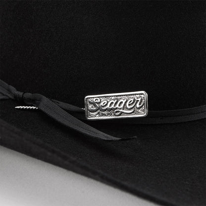 Black hat with a silver 'Seager' logo on a black background