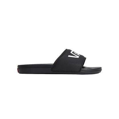Side view of the Black Vans Slide.