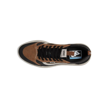 Brown and black sneaker with visible brand logo on a white background