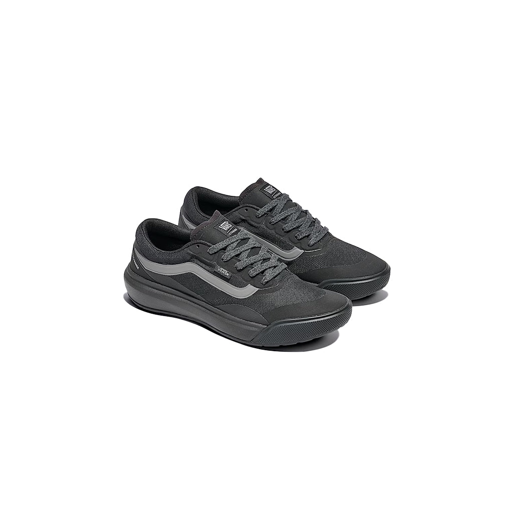 Pair of black and gray sneakers on a white background
