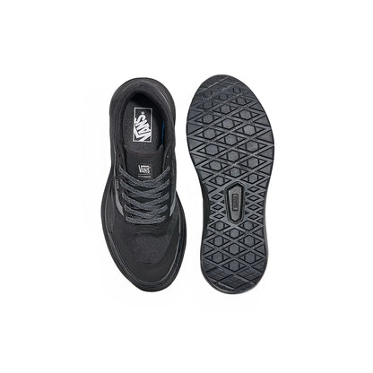 Black sneaker with sole view on a white background