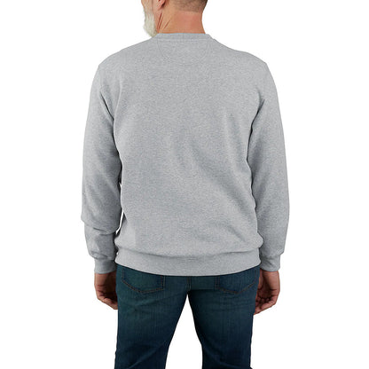 Person wearing a gray sweatshirt and blue jeans on a white background