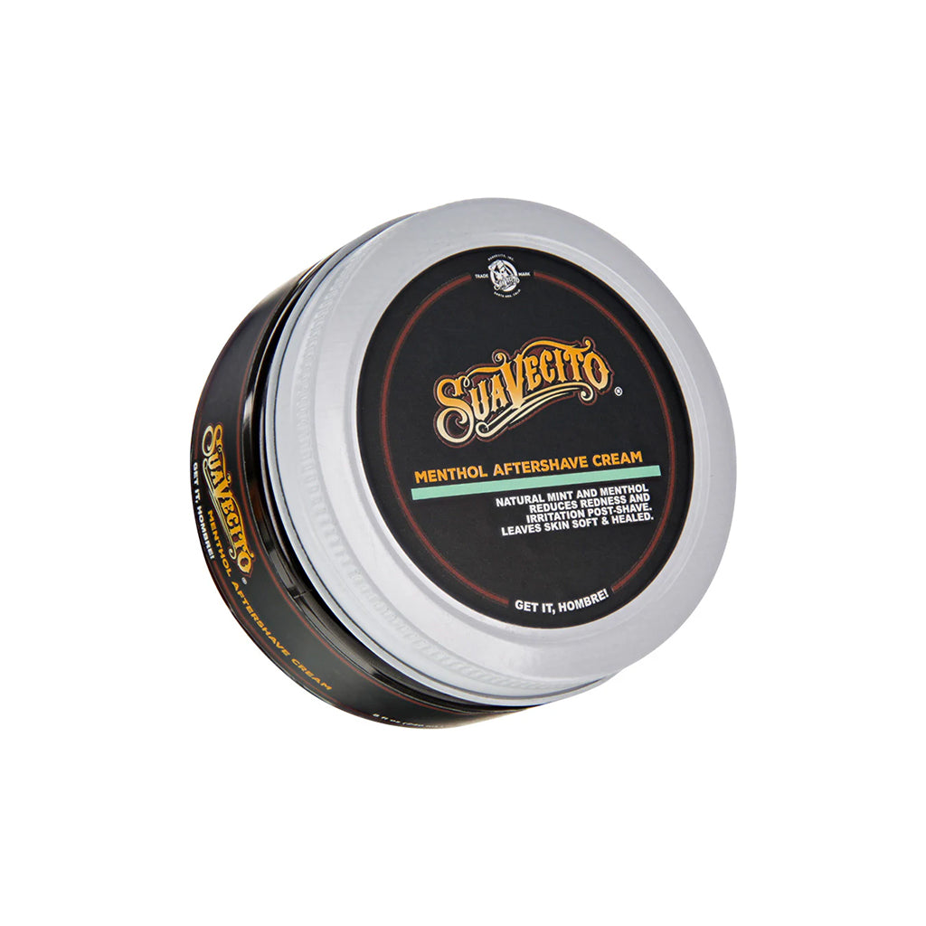 Suavecito Menthol Aftershave Cream jar on a white background