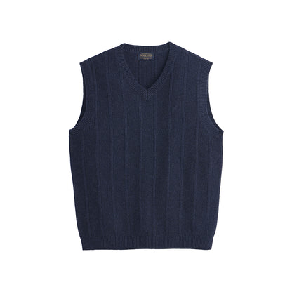 Navy blue sweater vest on a white background