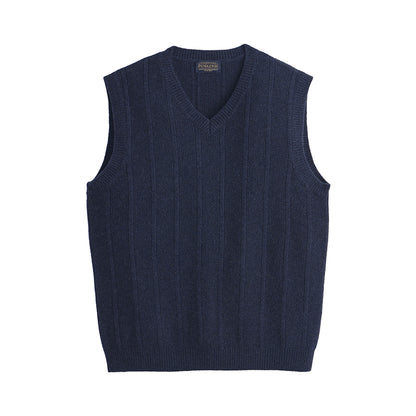 Navy blue sweater vest on a white background