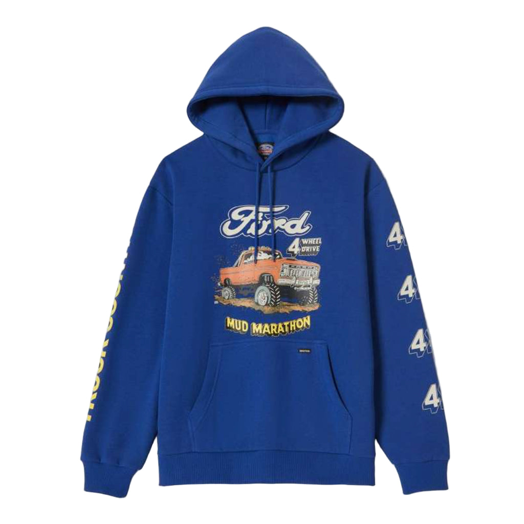 Blue hoodie with Ford truck graphic and '4 Wheel Drive' text on a white background