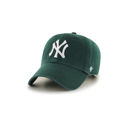 Green baseball cap with white logo on a white background