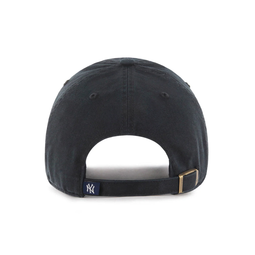 Black baseball cap with a logo on the back against a white background