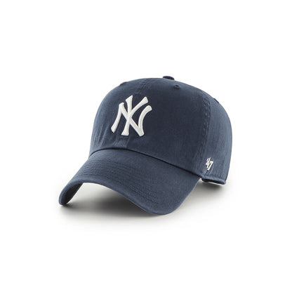 New York Yankees dad hat in navy on a white background 