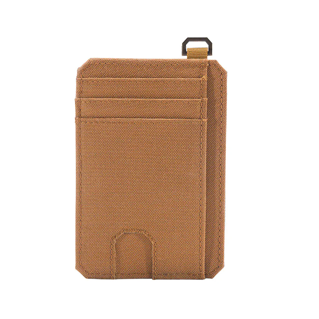 Brown cardholder with a strap on a white background