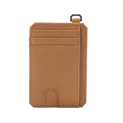 Brown cardholder with a strap on a white background
