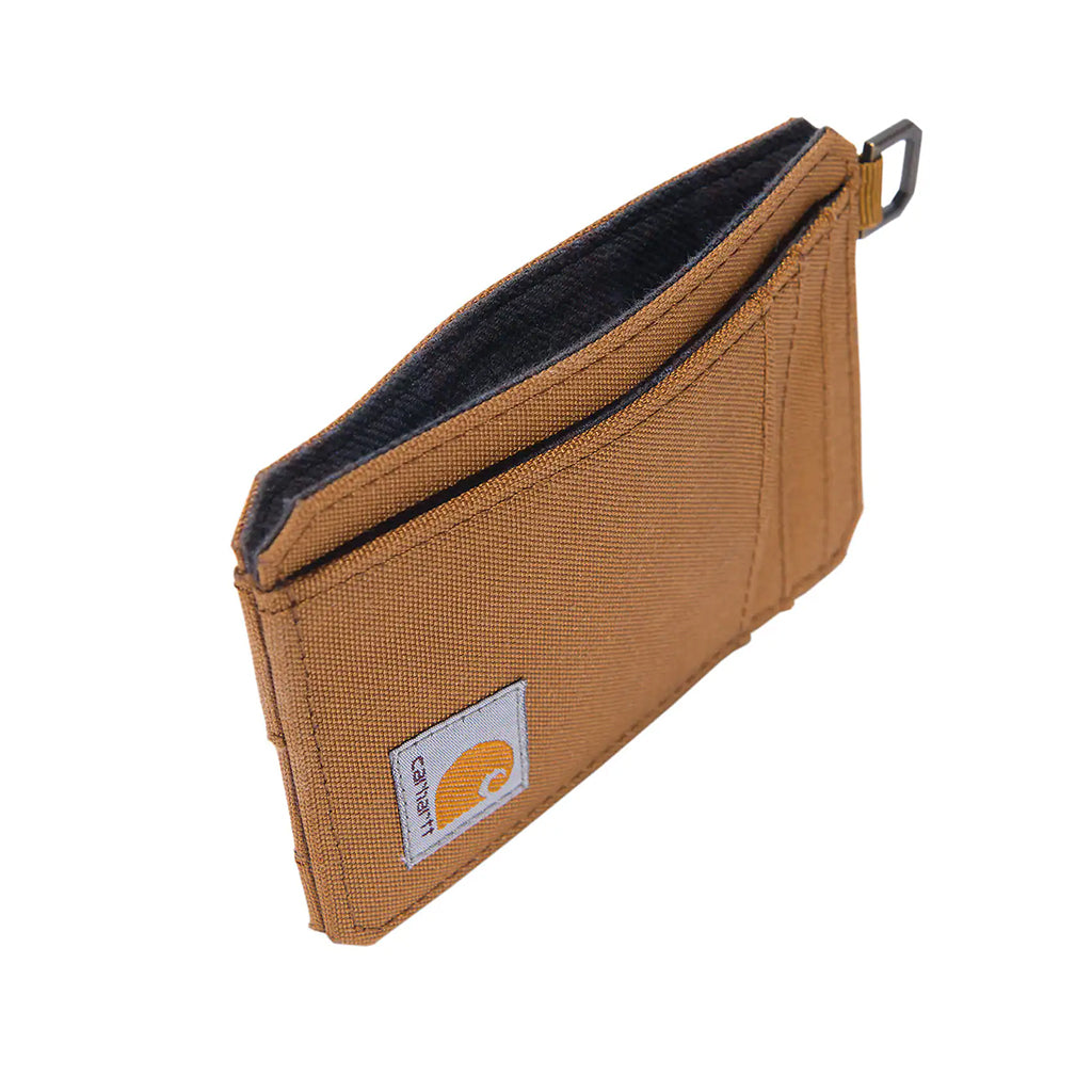 Brown wallet with Carhartt logo on a white background