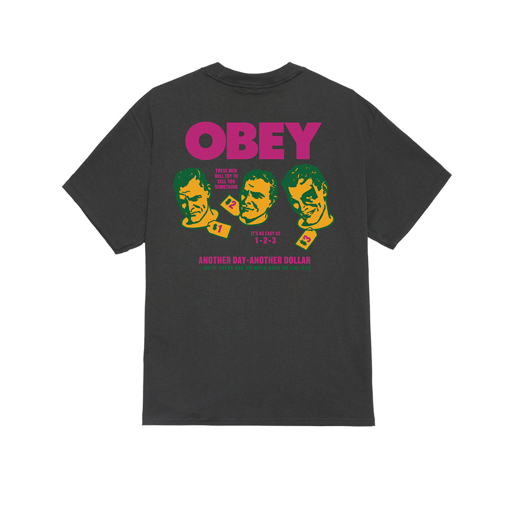 Black t-shirt with 'Obey' graphic design on a white background