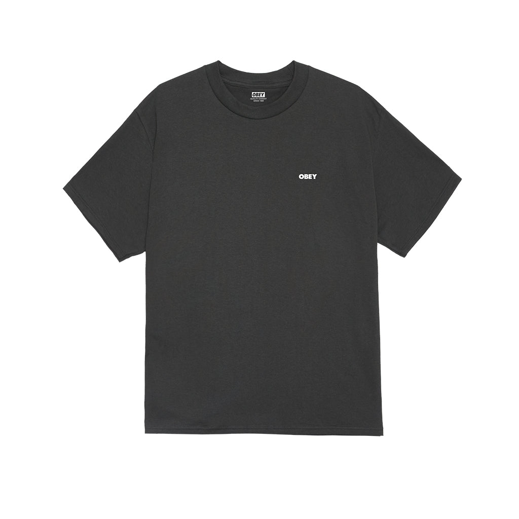 Black t-shirt with 'Obey' logo on a white background
