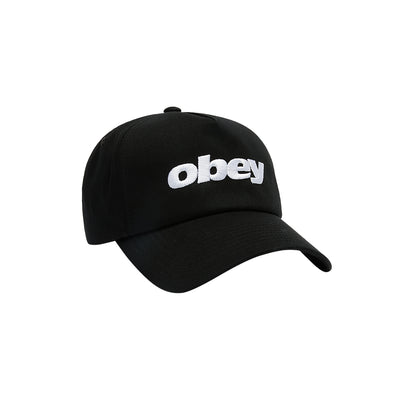 Black cap with 'obey' logo on a white background