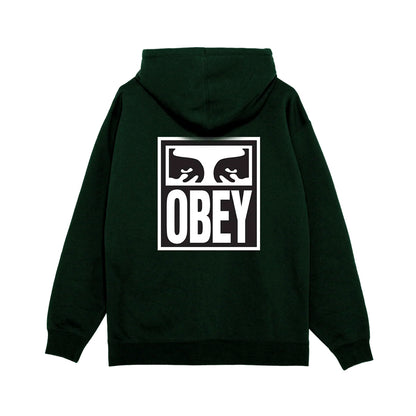 Dark green hoodie with 'OBEY' logo on the back against a white background