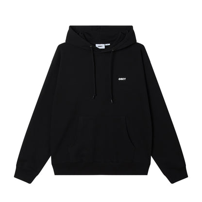 Black hoodie with 'Obey' logo on a white background