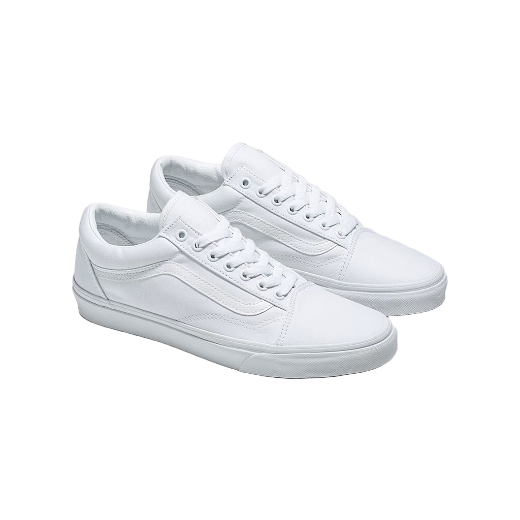 Pair of white sneakers on a light gray background