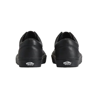 Back of Black leather Vans Old Skool on a white background 