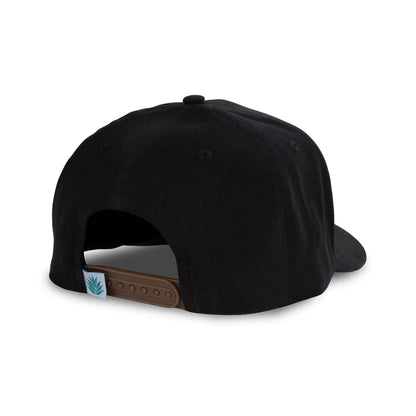 Black cap with a brown patch on a white background