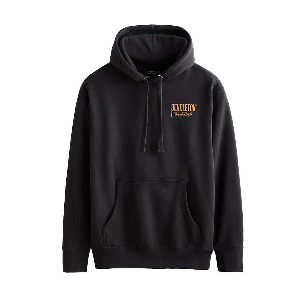 Black hoodie with Pendleton logo on a white background