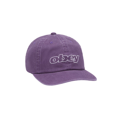 Purple cap with 'obey' logo on a white background
