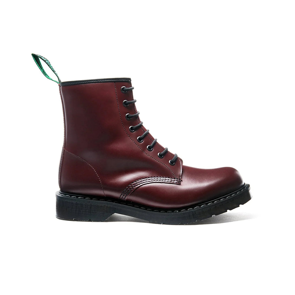 Oxblood Hi-Shine 8 Eye Derby Boot on a white background