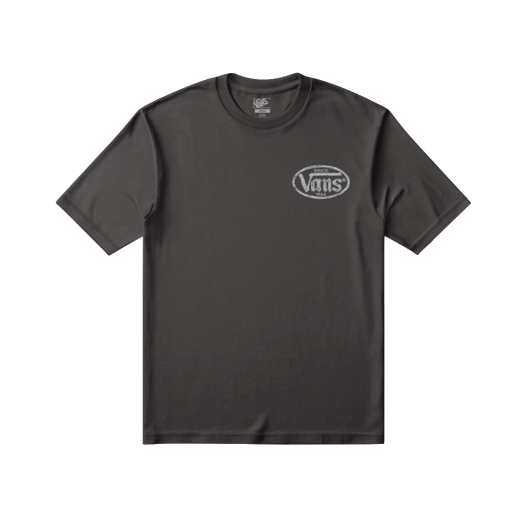 Black t-shirt with Vans logo on a white background