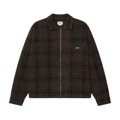 Plaid jacket with 'obey' logo on a white background