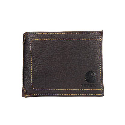 Brown leather wallet with visible stitching on a white background