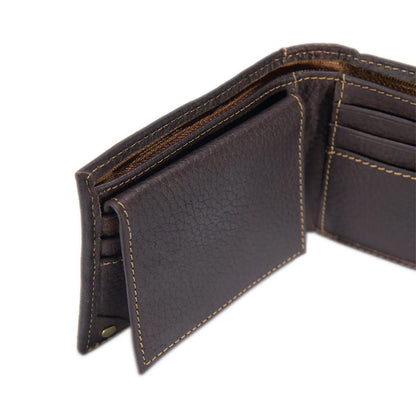 Brown leather wallet open on a white background