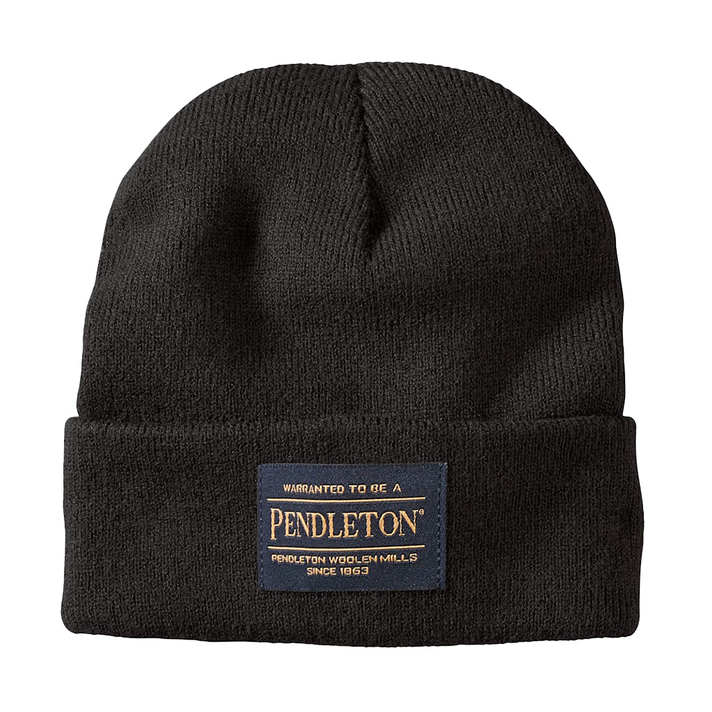 Black Pendleton Beanie with a blue/gold Pendleton logo on the front on a white background