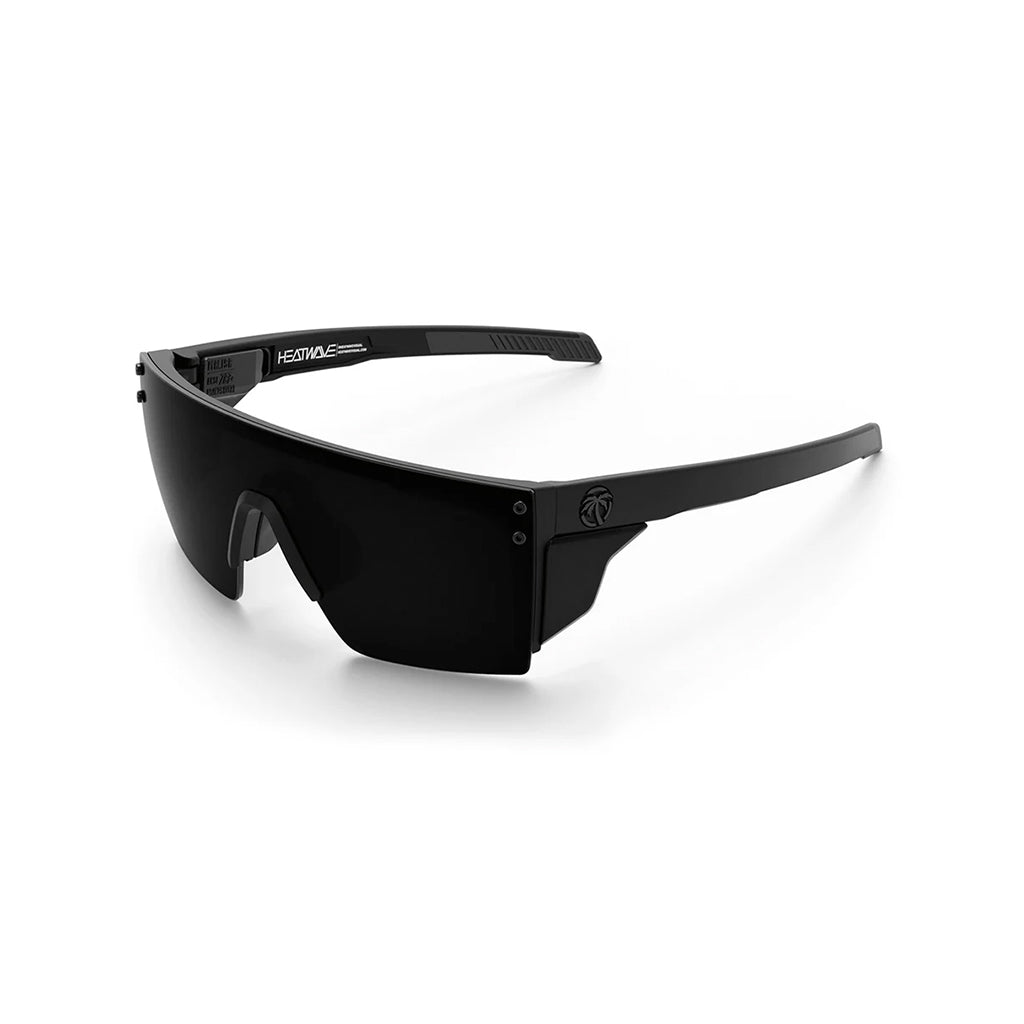 Black sunglasses with a logo on a white background