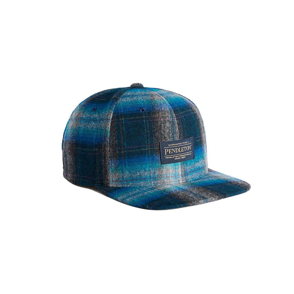 Blue and black plaid cap with Pendleton logo on a white background