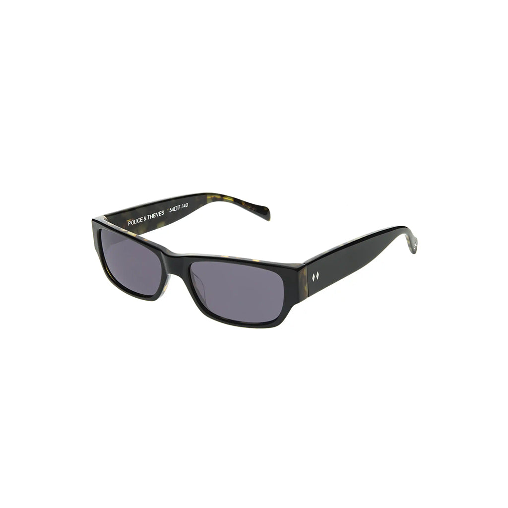 Black sunglasses with a white background