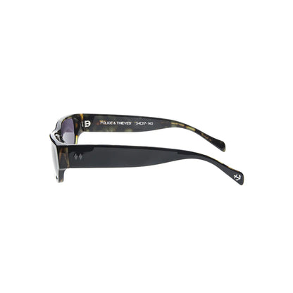 Sunglasses with 'Police & Thief' branding on a white background