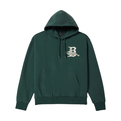 Green hoodie with a logo on the chest against a white background