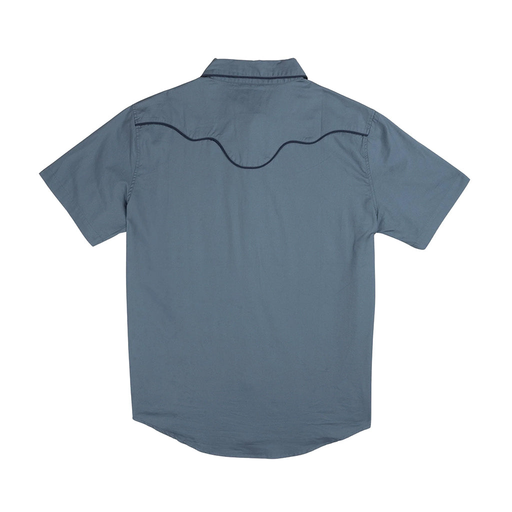 Blue short-sleeve shirt on a white background