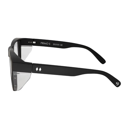 Black sunglasses with clear lenses on a white background