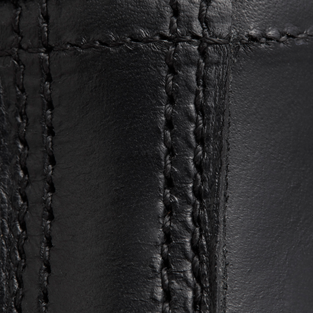 Close-up of black leather with visible stitching
