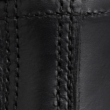 Close-up of black leather with visible stitching