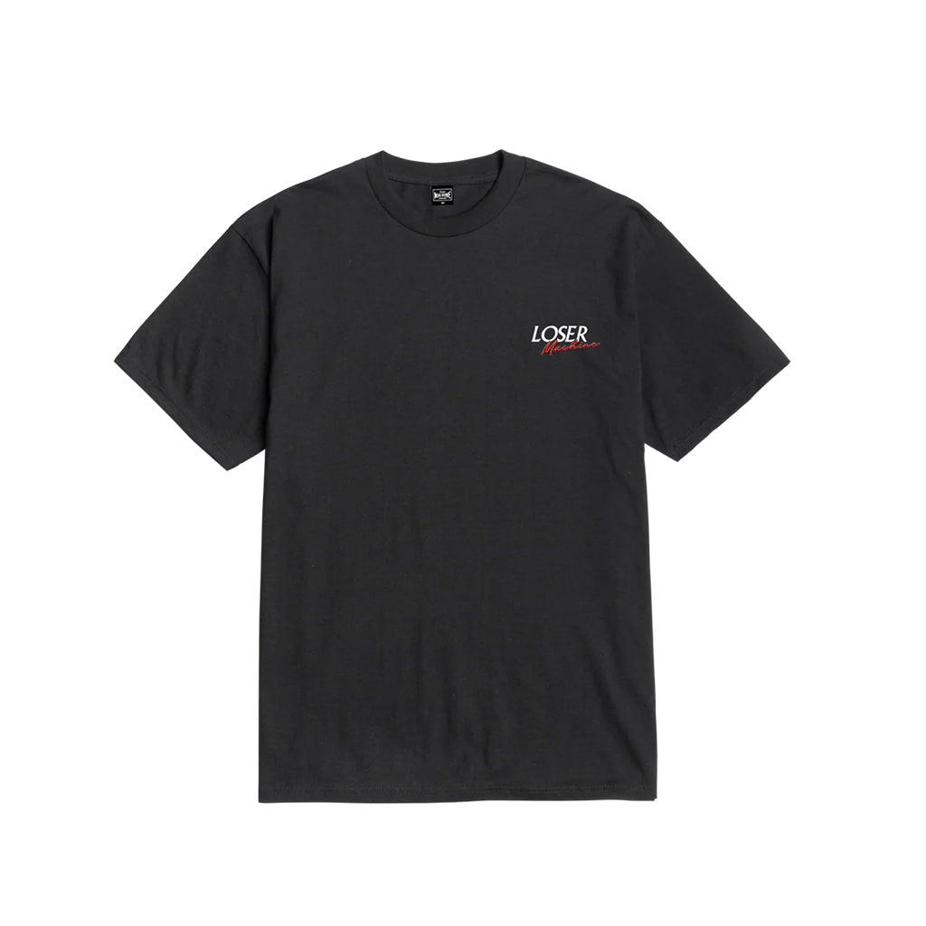 Black t-shirt with 'LOSER' text on a white background
