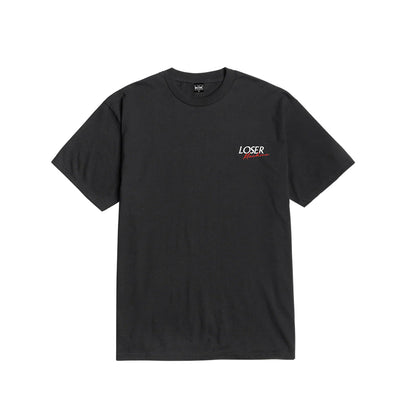 Black t-shirt with 'LOSER' text on a white background