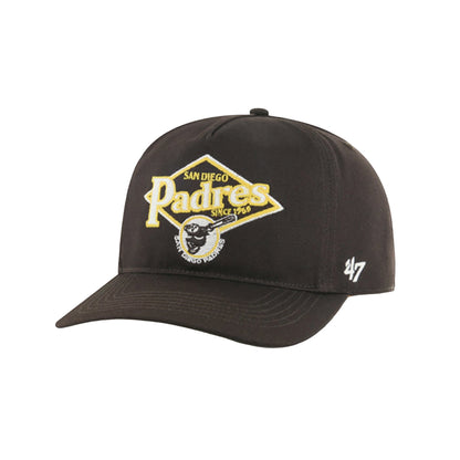 Black baseball cap with San Diego Padres logo on a white background