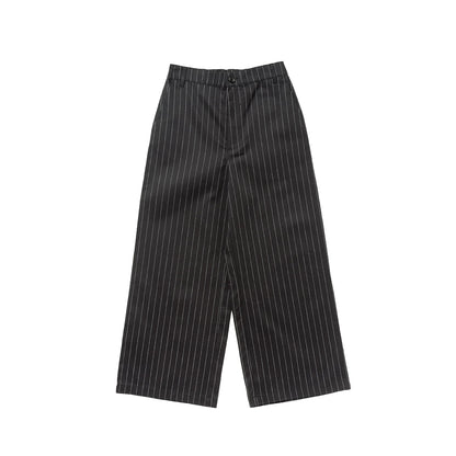 Black pinstripe pants on a white background