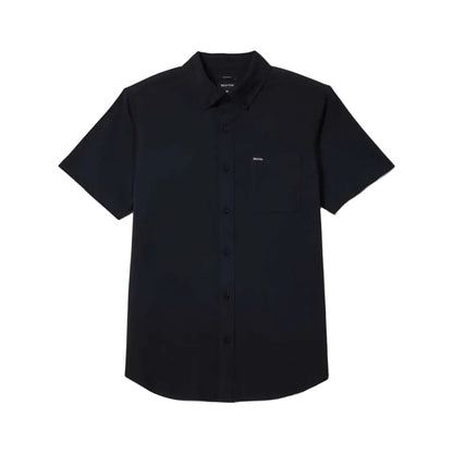 Black short-sleeve shirt on a light gray background