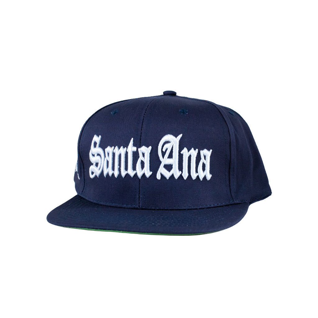 Navy blue cap with 'Santa Ana' text on a white background