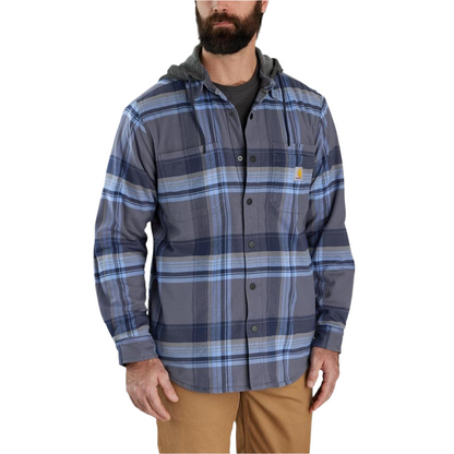 Relaxed Fleece Lined Hooded Flannel Navy