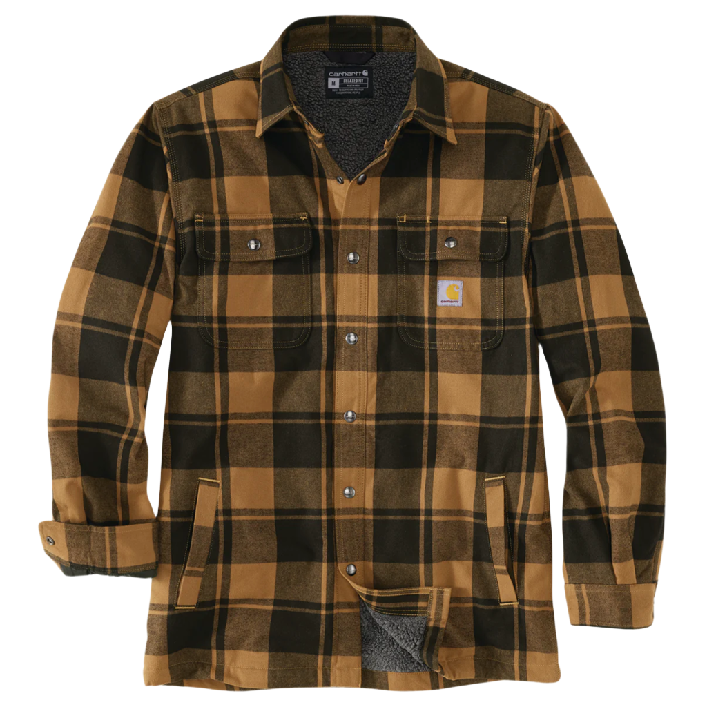 Relaxed Fit Sherpa-Lined Flannel Jacket Brown